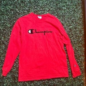 VTG Champion Shirt Mens Small Red Long Sleeve Graphic Logo Embroidered XL Active